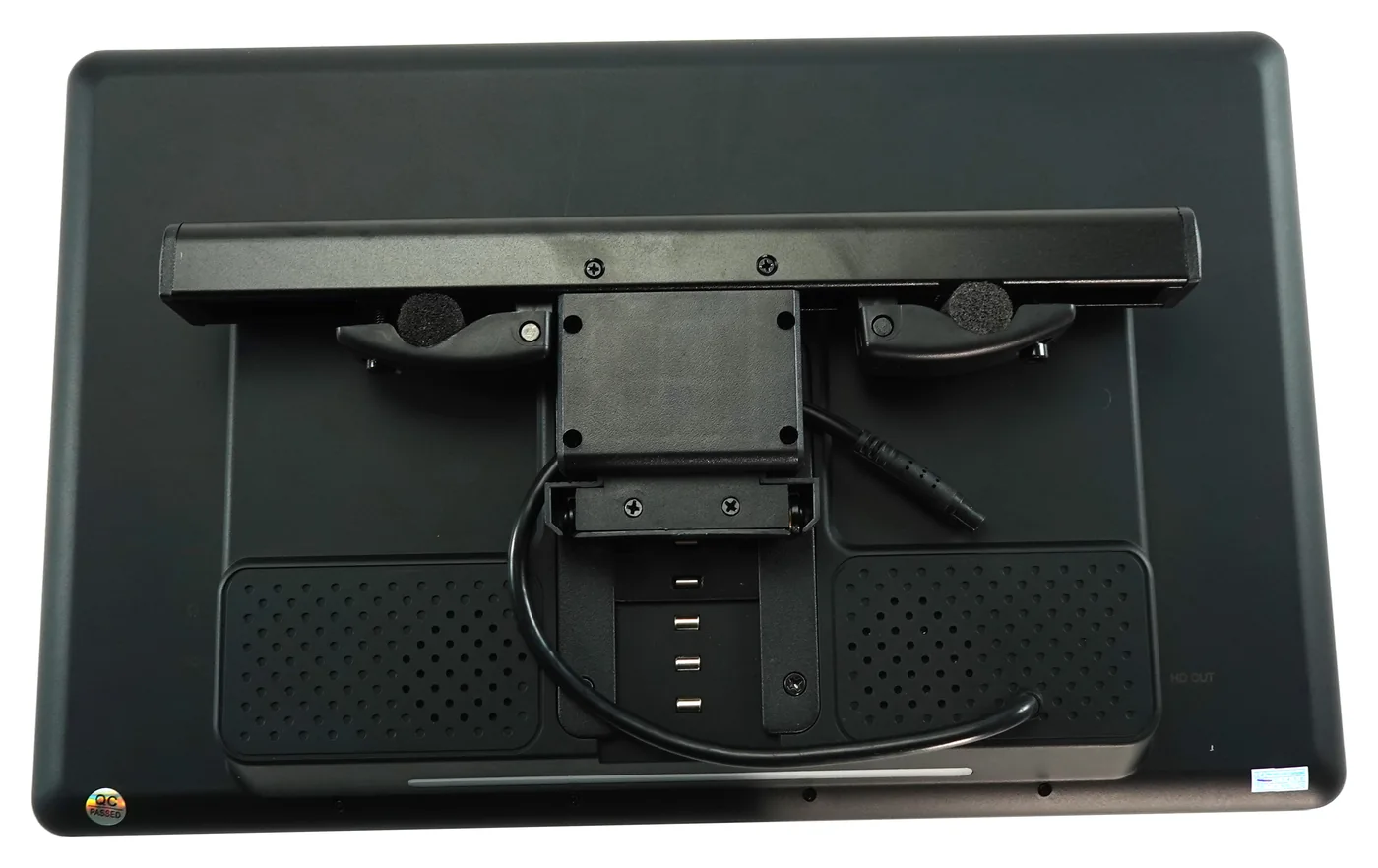 Rear. Adjustable bracket and ports.