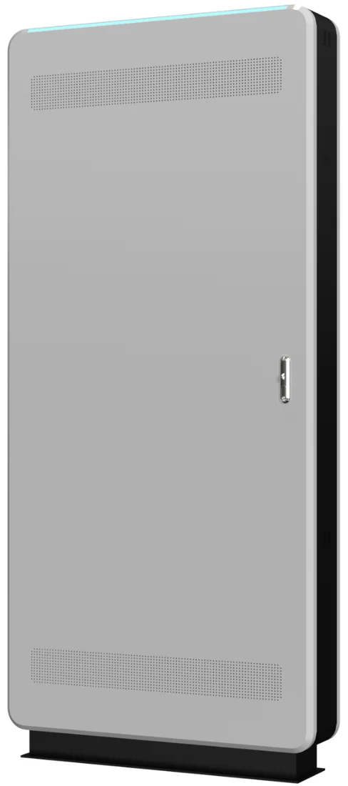Rear of a double-sided outdoor display enclosure.